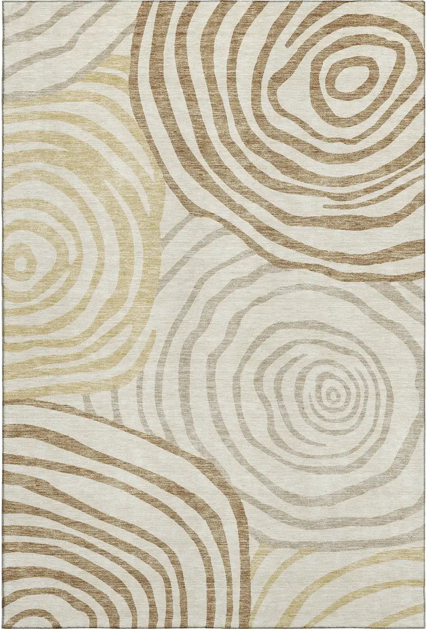 Gold Ivory And Brown Abstract Washable Area Rug With UV Protection Photo 1