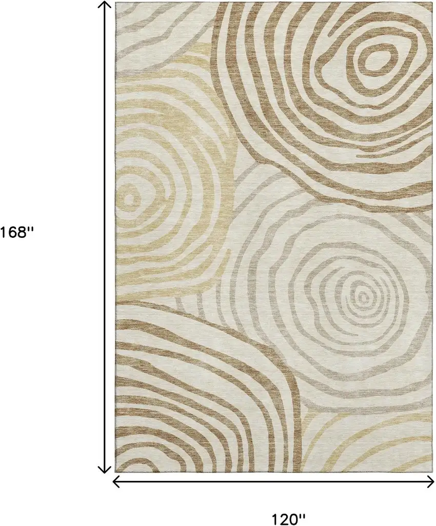 Gold Ivory And Brown Abstract Washable Area Rug With UV Protection Photo 3