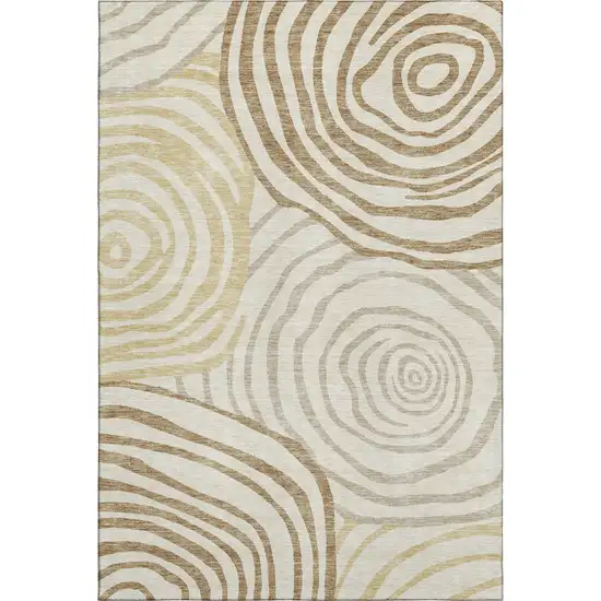 Gold Ivory And Brown Abstract Washable Area Rug With UV Protection Photo 1