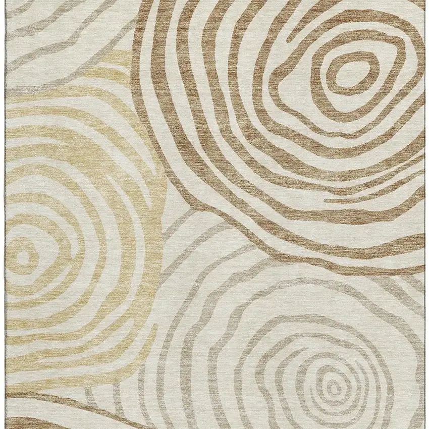 Gold Ivory And Brown Abstract Washable Area Rug With UV Protection Photo 4