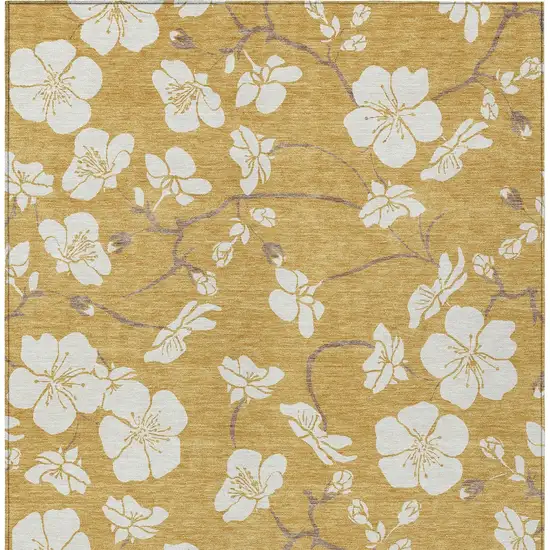 Gold Ivory And Brown Floral Washable Indoor Outdoor Area Rug Photo 7