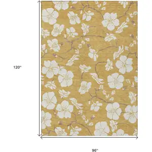 Photo of Gold Ivory And Brown Floral Washable Indoor Outdoor Area Rug
