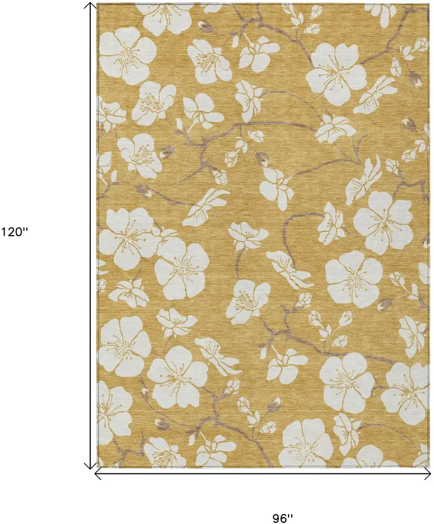 Gold Ivory And Brown Floral Washable Indoor Outdoor Area Rug Photo 3