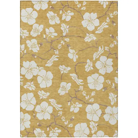 Gold Ivory And Brown Floral Washable Indoor Outdoor Area Rug Photo 2
