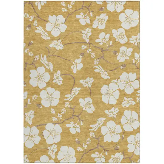 Gold Ivory And Brown Floral Washable Indoor Outdoor Area Rug Photo 8