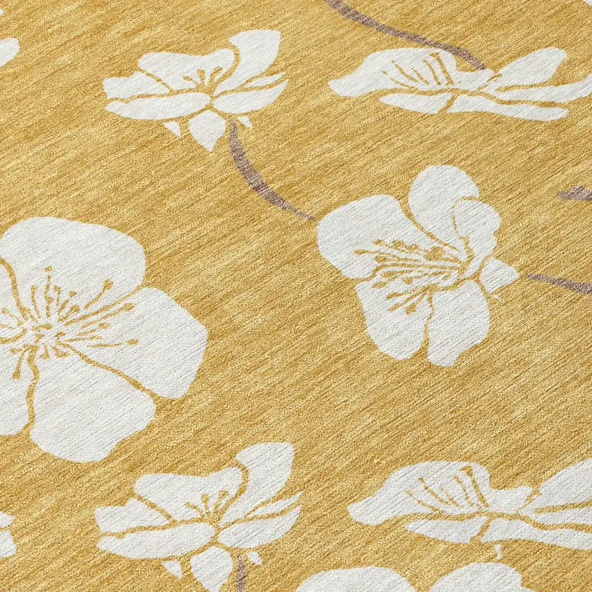 Gold Ivory And Brown Floral Washable Indoor Outdoor Area Rug Photo 6