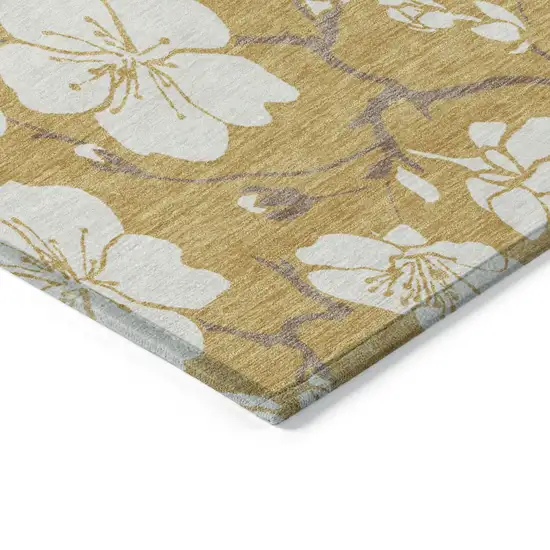 Gold Ivory And Brown Floral Washable Indoor Outdoor Area Rug Photo 5