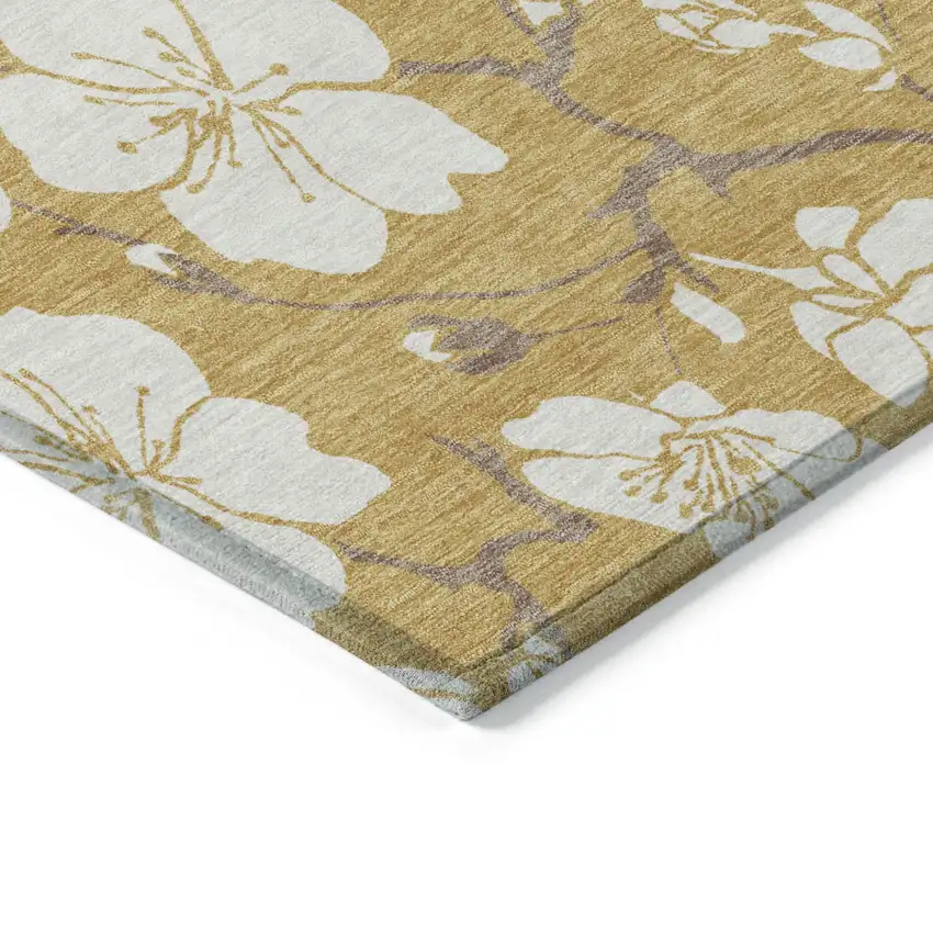 Gold Ivory And Brown Floral Washable Indoor Outdoor Area Rug Photo 5