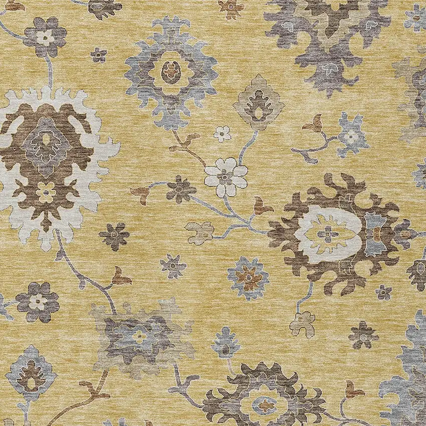 Gold Ivory And Brown Floral Washable Indoor Outdoor Area Rug Photo 5