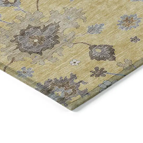 Gold Ivory And Brown Floral Washable Indoor Outdoor Area Rug Photo 3