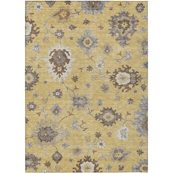 Gold Ivory And Brown Floral Washable Indoor Outdoor Area Rug Photo 1