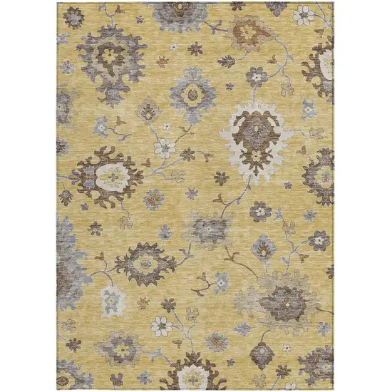 Gold Ivory And Brown Floral Washable Indoor Outdoor Area Rug Photo 6
