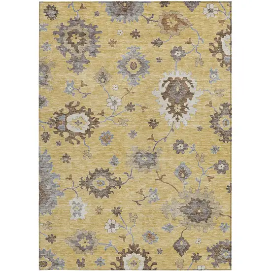 Gold Ivory And Brown Floral Washable Indoor Outdoor Area Rug Photo 6