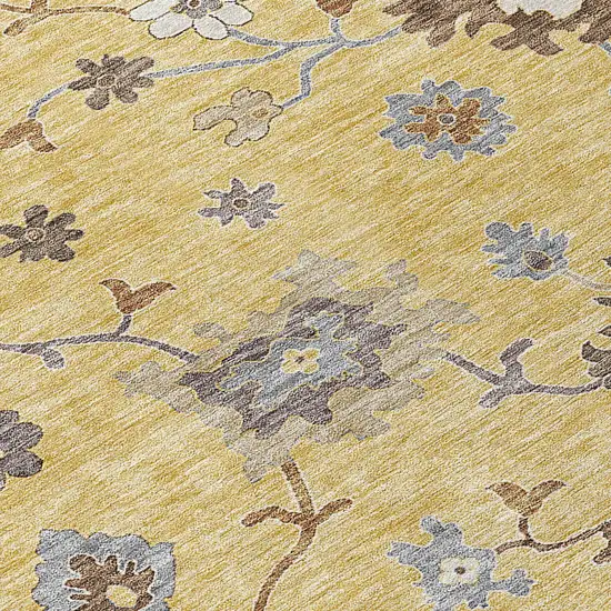 Gold Ivory And Brown Floral Washable Indoor Outdoor Area Rug Photo 4