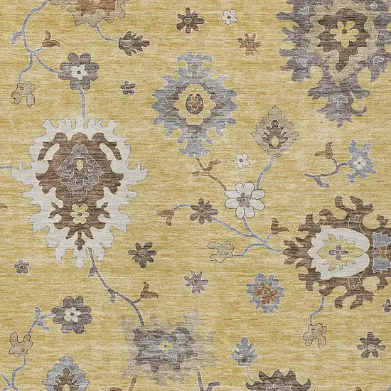 Gold Ivory And Brown Floral Washable Indoor Outdoor Area Rug Photo 5