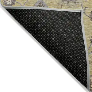 Photo of Gold Ivory And Brown Floral Washable Indoor Outdoor Area Rug