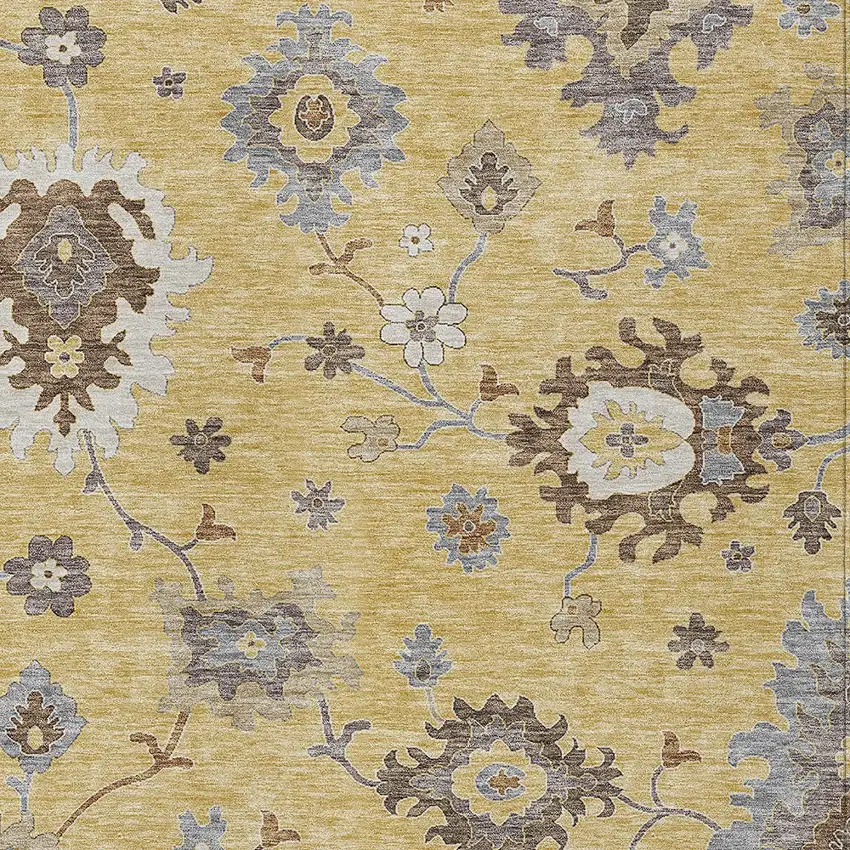 Gold Ivory And Brown Floral Washable Indoor Outdoor Area Rug Photo 5