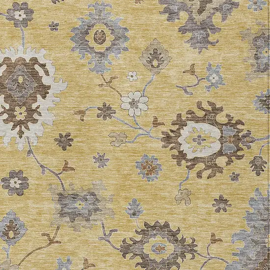 Gold Ivory And Brown Floral Washable Indoor Outdoor Area Rug Photo 5