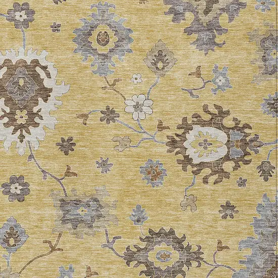 Gold Ivory And Brown Floral Washable Indoor Outdoor Area Rug Photo 5