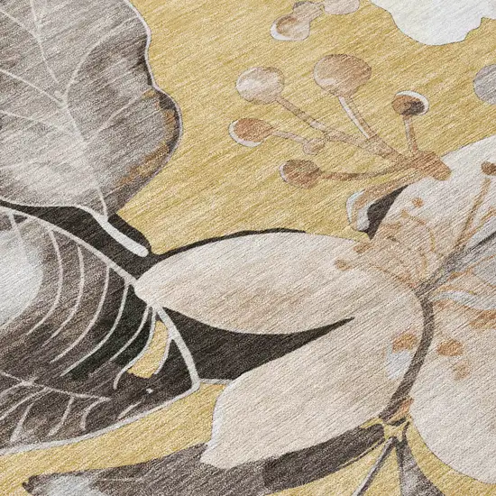 Gold Ivory And Charcoal Floral Washable Indoor Outdoor Area Rug Photo 7