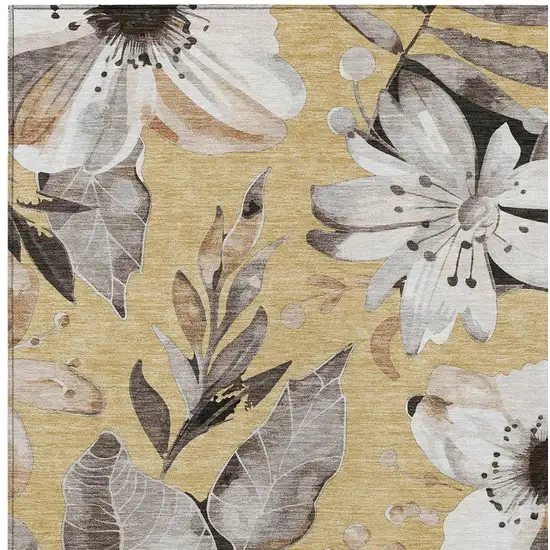 Gold Ivory And Charcoal Floral Washable Indoor Outdoor Area Rug Photo 7