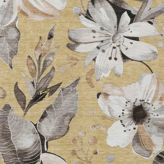 Gold Ivory And Charcoal Floral Washable Indoor Outdoor Area Rug Photo 6