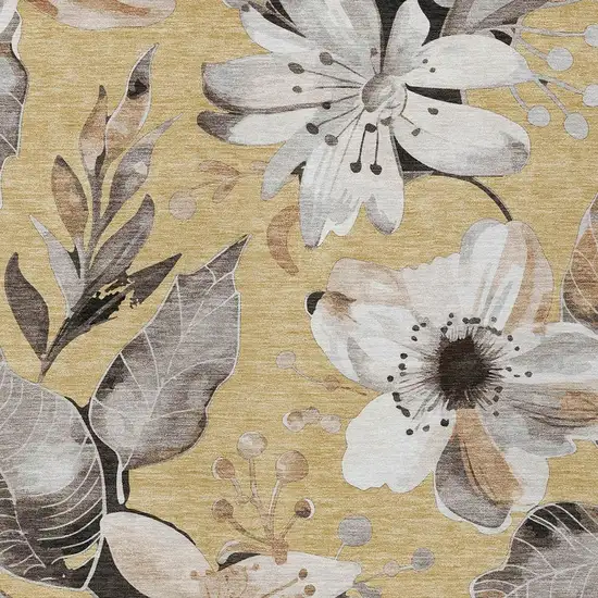 Gold Ivory And Charcoal Floral Washable Indoor Outdoor Area Rug Photo 6