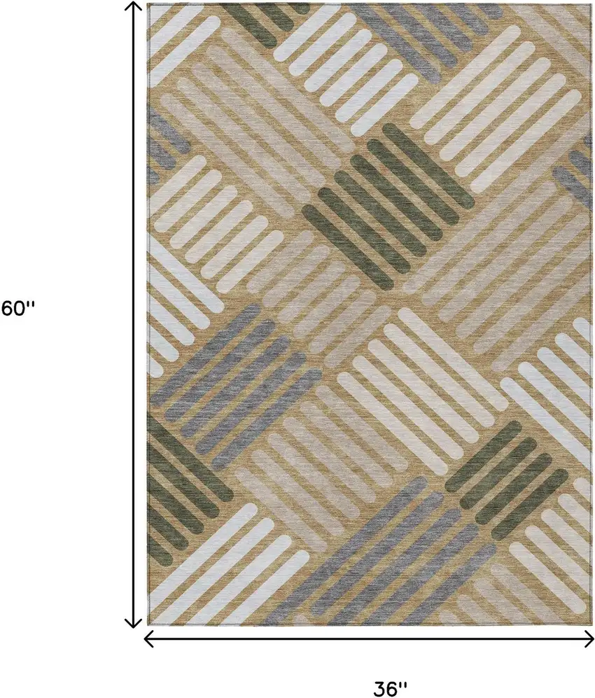 Gold Ivory And Charcoal Geometric Washable Indoor Outdoor Area Rug Photo 3
