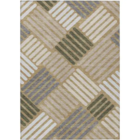 Gold Ivory And Charcoal Geometric Washable Indoor Outdoor Area Rug Photo 2