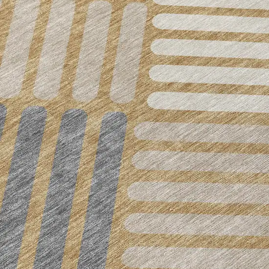 Gold Ivory And Charcoal Geometric Washable Indoor Outdoor Area Rug Photo 7