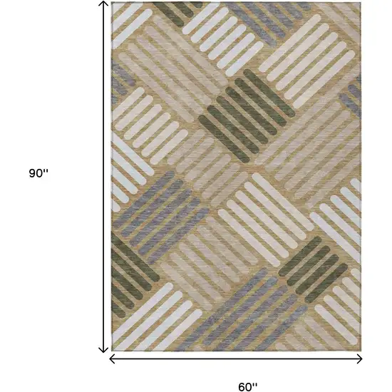 Gold Ivory And Charcoal Geometric Washable Indoor Outdoor Area Rug Photo 3