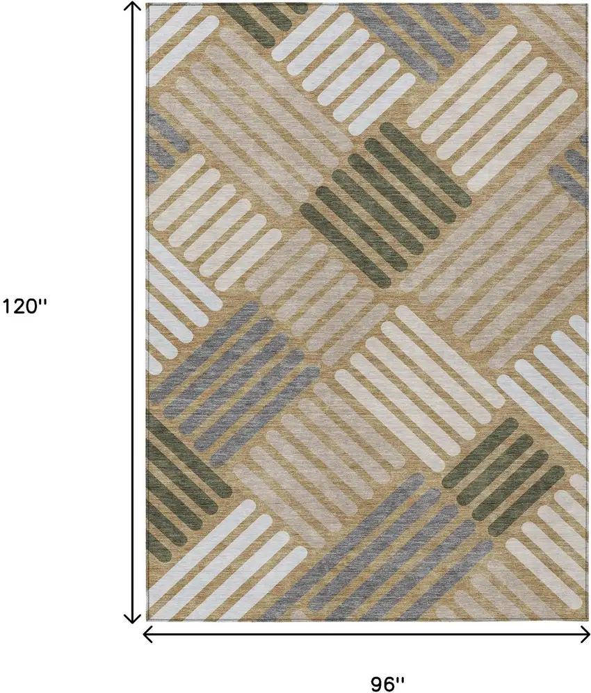 Gold Ivory And Charcoal Geometric Washable Indoor Outdoor Area Rug Photo 3