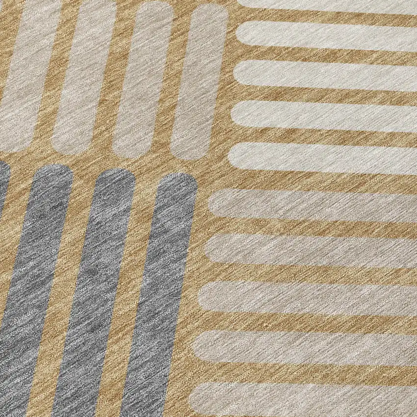 Gold Ivory And Charcoal Geometric Washable Indoor Outdoor Area Rug Photo 7