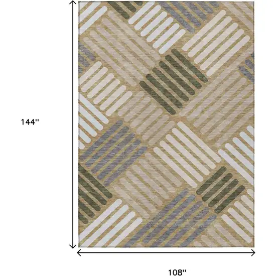 Gold Ivory And Charcoal Geometric Washable Indoor Outdoor Area Rug Photo 3