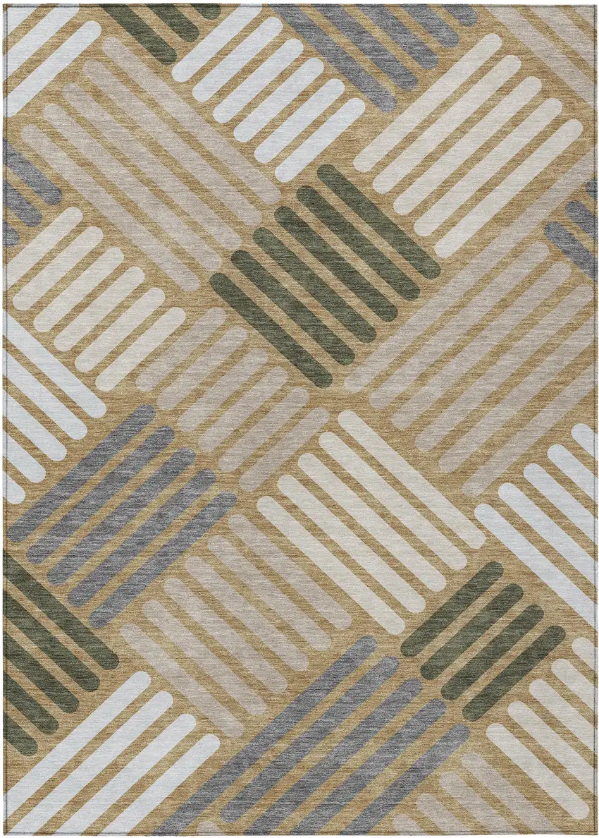 Gold Ivory And Charcoal Geometric Washable Indoor Outdoor Area Rug Photo 2