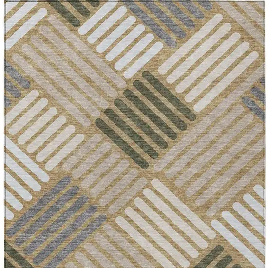 Gold Ivory And Charcoal Geometric Washable Indoor Outdoor Area Rug Photo 6