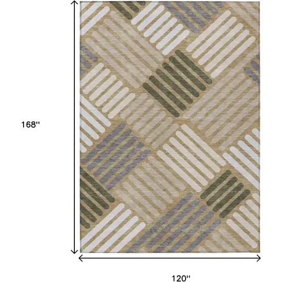 Gold Ivory And Charcoal Geometric Washable Indoor Outdoor Area Rug Photo 3