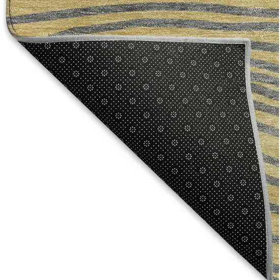 Gold Ivory And Charcoal Striped Washable Indoor Outdoor Area Rug Photo 5
