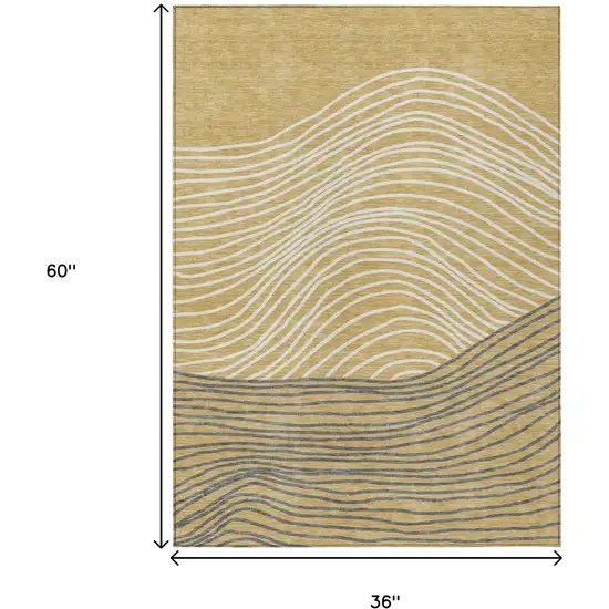 Gold Ivory And Charcoal Striped Washable Indoor Outdoor Area Rug Photo 3