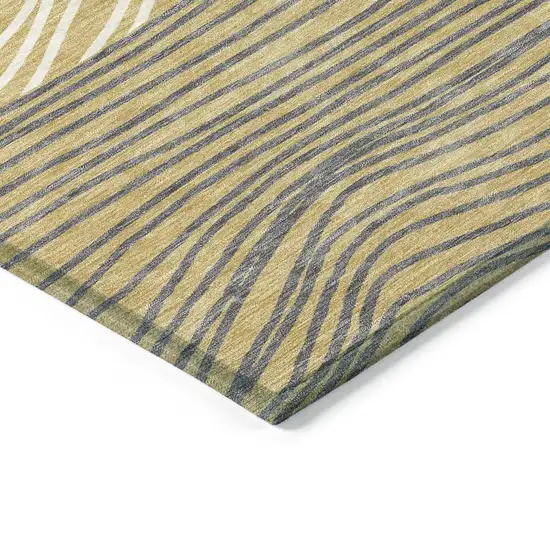 Gold Ivory And Charcoal Striped Washable Indoor Outdoor Area Rug Photo 6