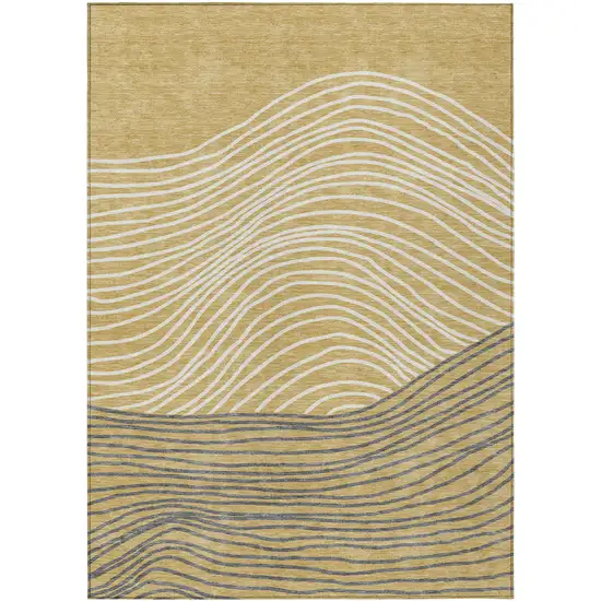 Gold Ivory And Charcoal Striped Washable Indoor Outdoor Area Rug Photo 2