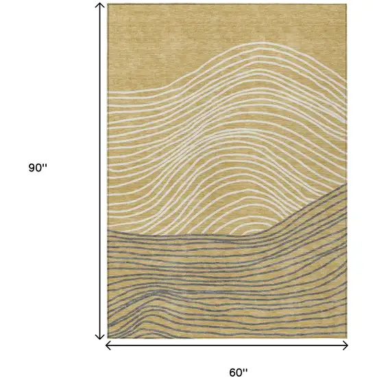 Gold Ivory And Charcoal Striped Washable Indoor Outdoor Area Rug Photo 3