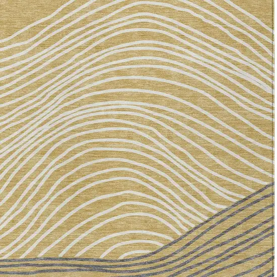 Gold Ivory And Charcoal Striped Washable Indoor Outdoor Area Rug Photo 7