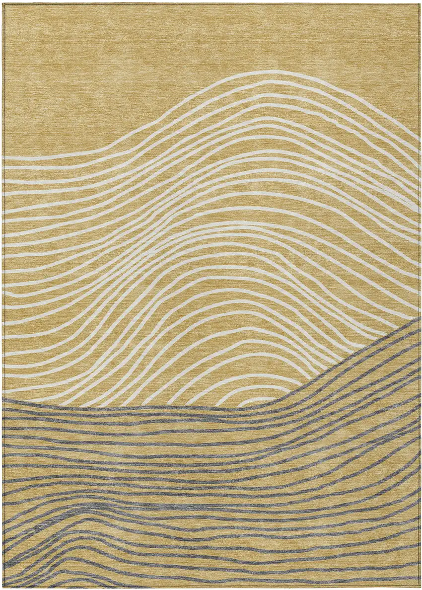 Gold Ivory And Charcoal Striped Washable Indoor Outdoor Area Rug Photo 2
