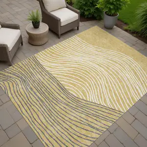 Photo of Gold Ivory And Charcoal Striped Washable Indoor Outdoor Area Rug