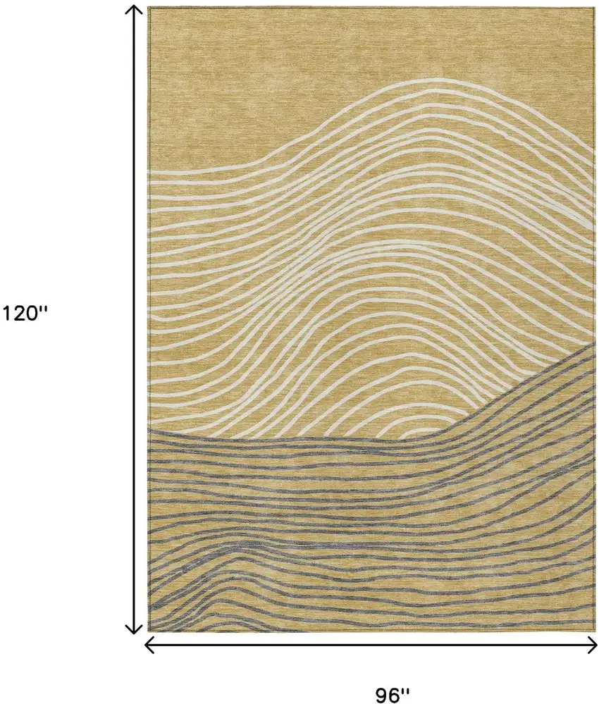 Gold Ivory And Charcoal Striped Washable Indoor Outdoor Area Rug Photo 3