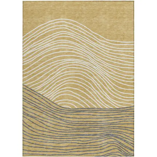 Gold Ivory And Charcoal Striped Washable Indoor Outdoor Area Rug Photo 4