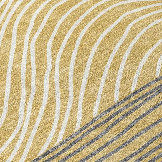 Gold Ivory And Charcoal Striped Washable Indoor Outdoor Area Rug Photo 8