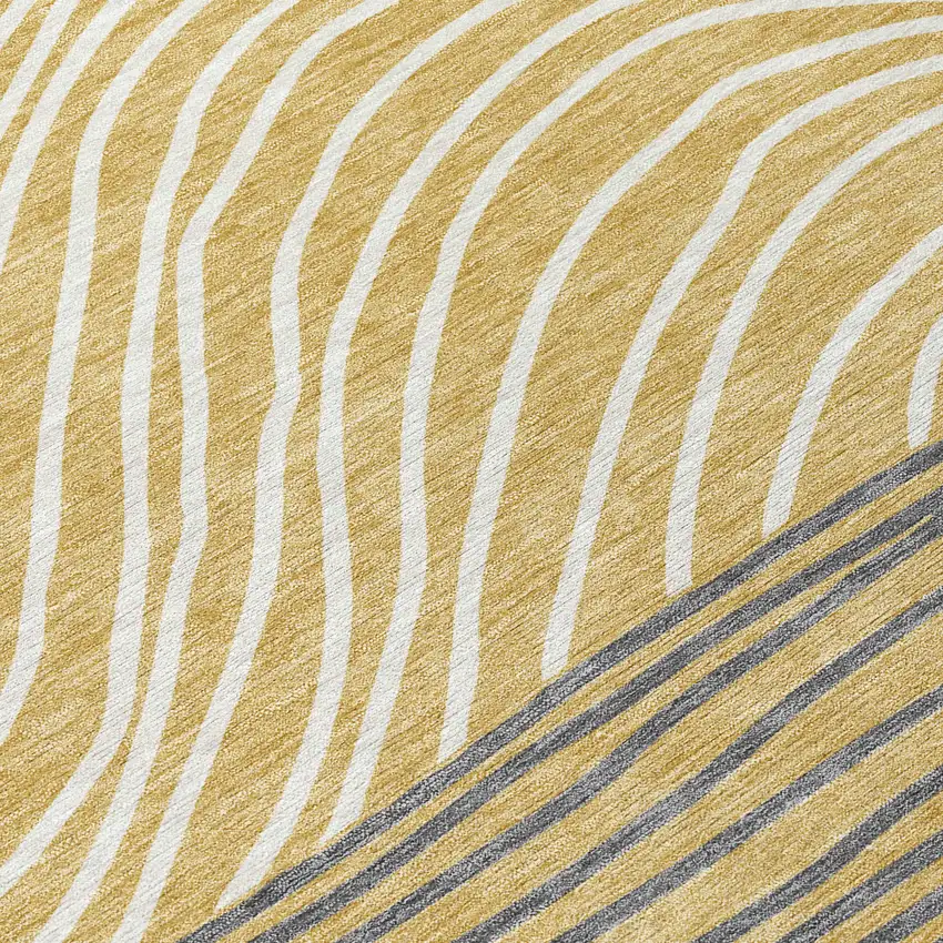 Gold Ivory And Charcoal Striped Washable Indoor Outdoor Area Rug Photo 8