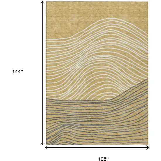 Gold Ivory And Charcoal Striped Washable Indoor Outdoor Area Rug Photo 3